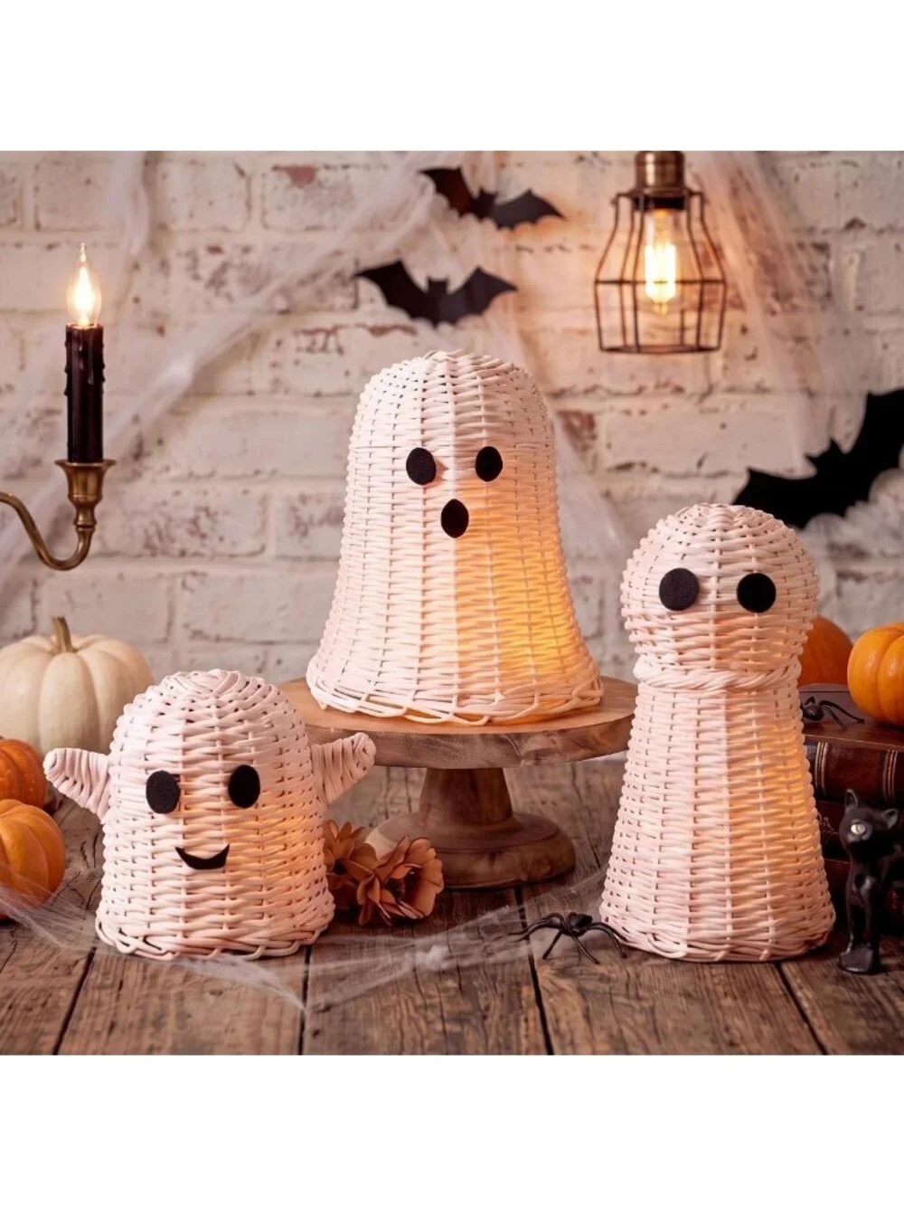 3 Pcs Halloween Wicker Ghost Decor - White Rattan Figurines for Spooky Home